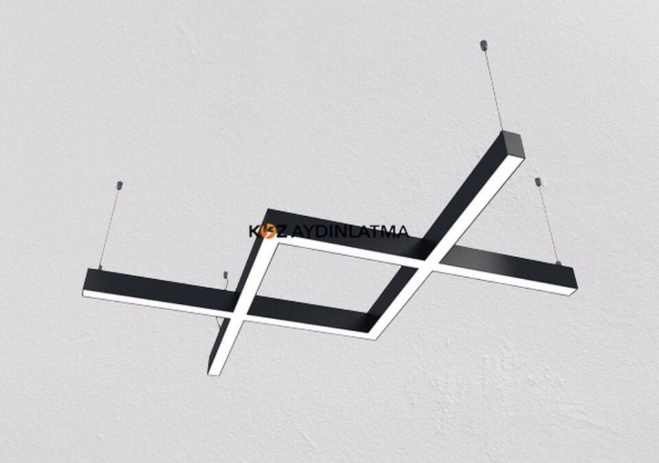 Balık Linear Aydınlatma Modern Led Avize Lineer Armatür 100x100CM - 2700K (Sarı Işık) - Askılı - Siyah