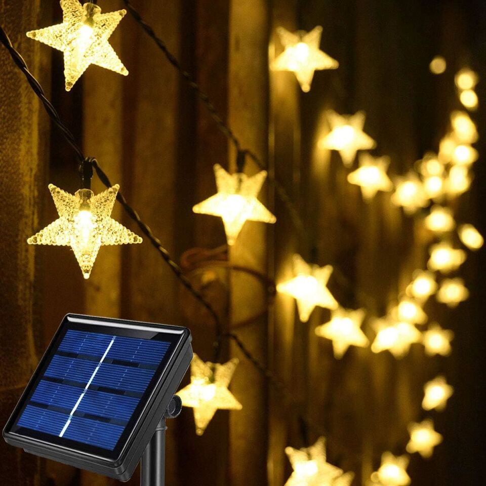 Solar Animasyonlu Yıldız Desenli Yılbaşı Ağacı Süsü 5 Metre 30 Yıldız Ledli Solar Ağaç Süsü SNC-317-1