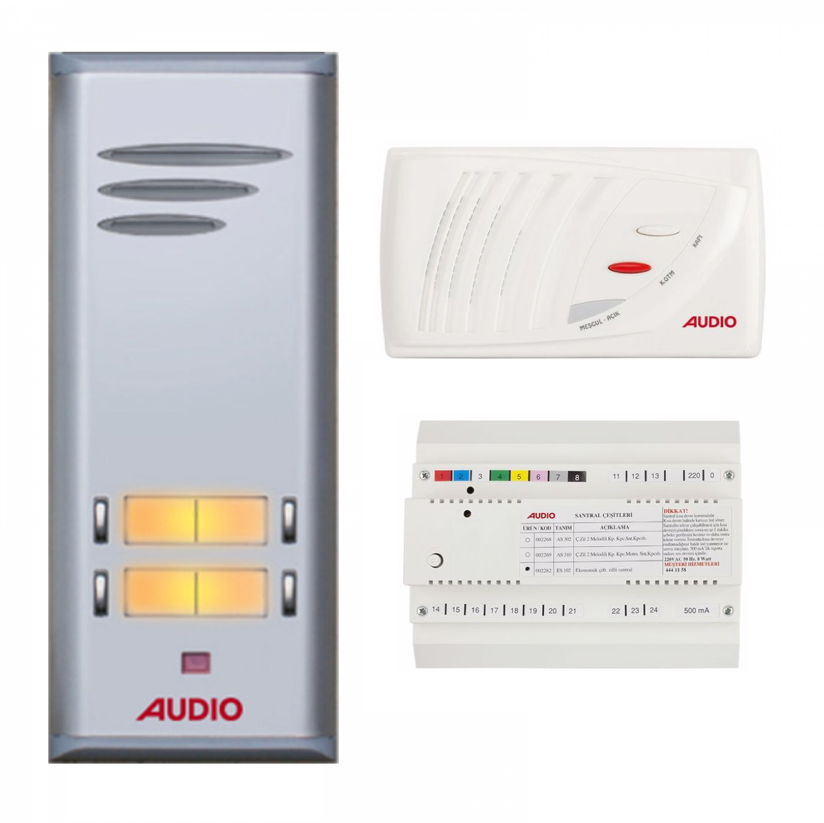 Audio SAÇ201 Konsept Serisi 3 Daire Sesli Çift Sıralı Kapıcısız Diafon Paket