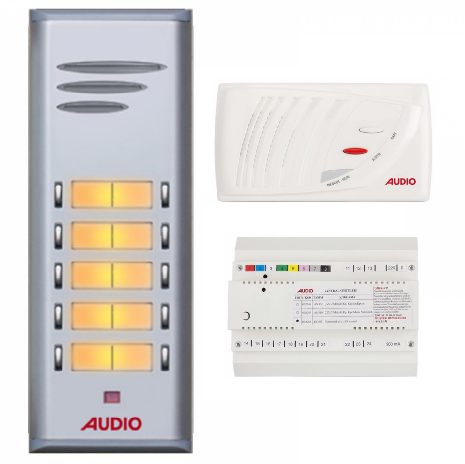 Audio SAÇ201 Konsept Serisi 9 Daire Sesli Çift Sıralı Kapıcısız Diafon Paket