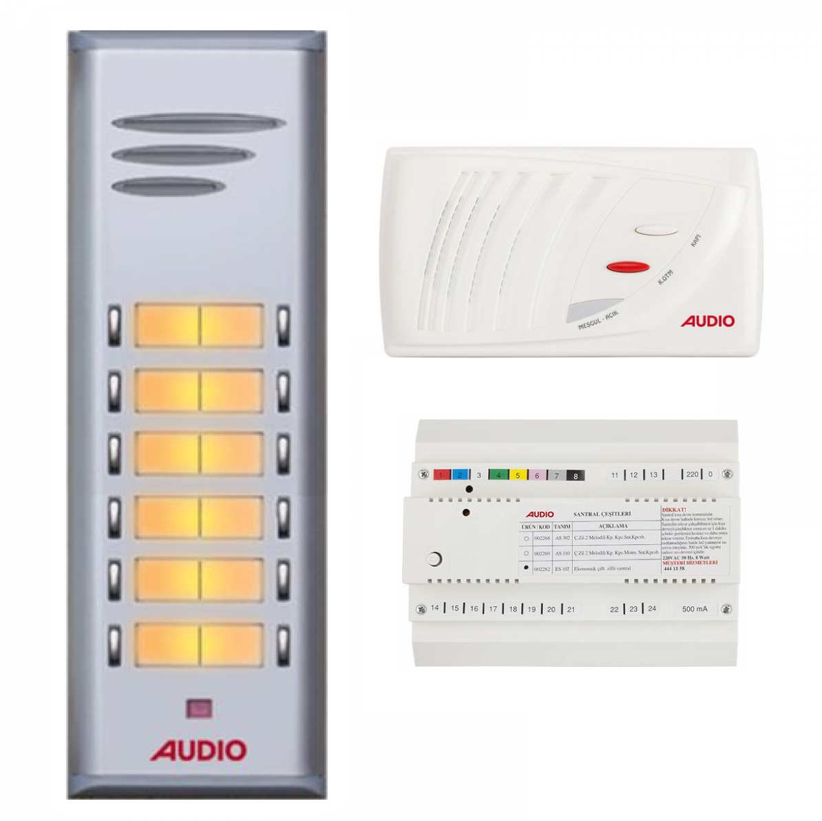 Audio SAÇ201 Konsept Serisi 12 Daire Sesli Çift Sıralı Kapıcısız Diafon Paket