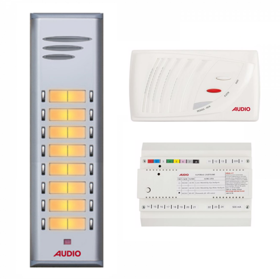 Audio SAÇ201 Konsept Serisi 16 Daire Sesli Çift Sıralı Kapıcısız Diafon Paket