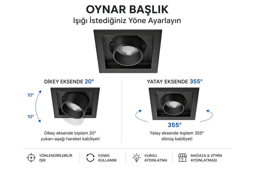 Goya 14 Watt Samsung Ledli Kare Cob Led Spot Mağaza Armatürü GY 3051-14 5000K (Kırık Beyaz) - Beyaz - Dimsiz