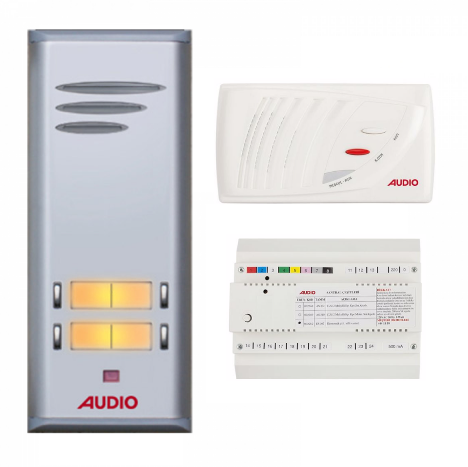 Audio SAÇ301 Konsept Serisi 4 Daire Sesli Çift Sıralı Kapıcılı Diafon Paket