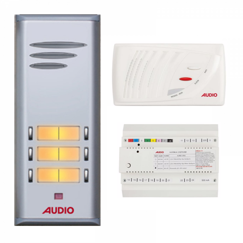 Audio SAÇ301 Konsept Serisi 5 Daire Sesli Çift Sıralı Kapıcılı Diafon Paket