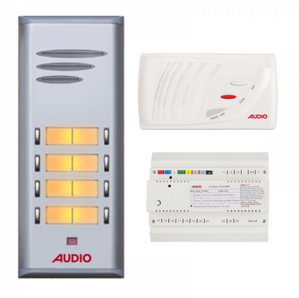 Audio SAÇ301 Konsept Serisi 7 Daire Sesli Çift Sıralı Kapıcılı Diafon Paket