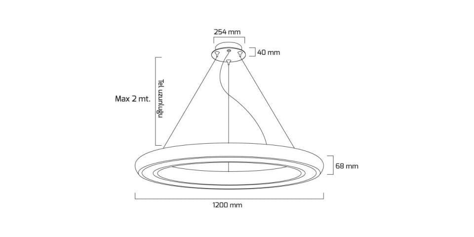 Goya 163 Watt Samsung Ledli Dekoratif Sarkıt Simit Linear Aydınlatma 120CM GY 8122-120 4000K (Natural Işık) - Siyah - Dimli
