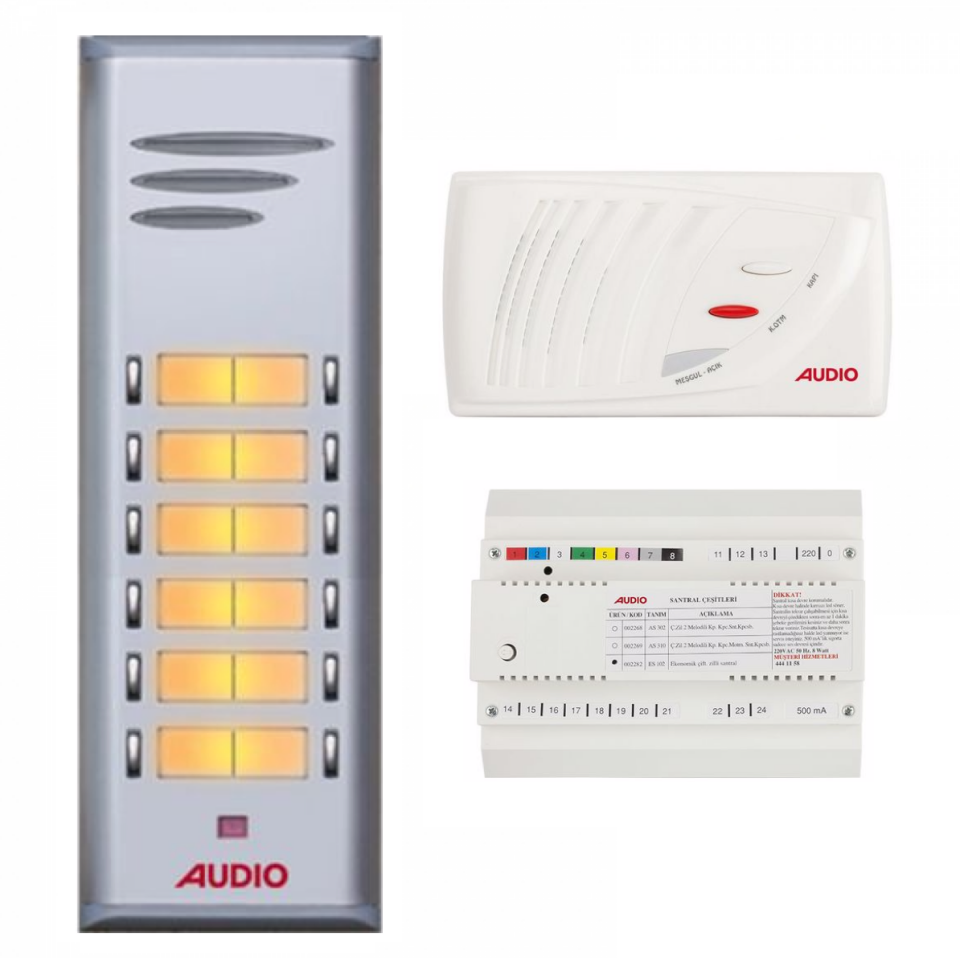 Audio SAÇ301 Konsept Serisi 12 Daire Sesli Çift Sıralı Kapıcılı Diafon Paket