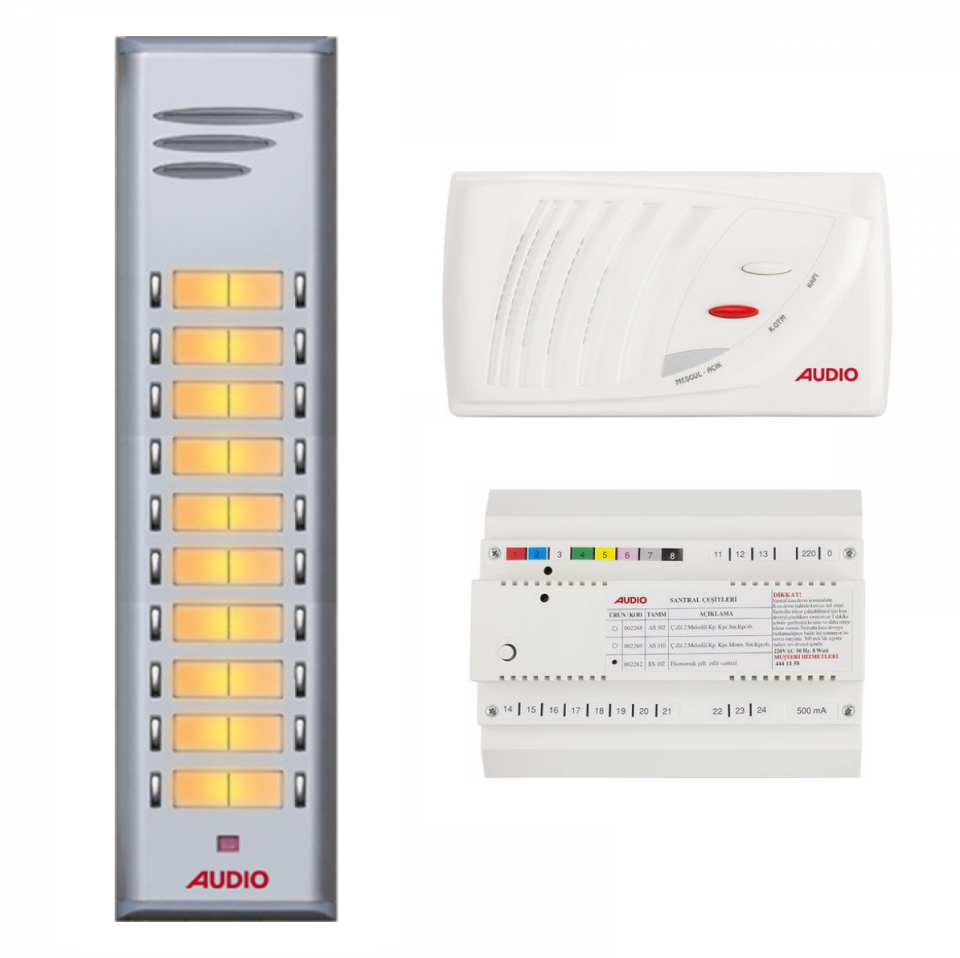 Audio SAÇ301 Konsept Serisi 20 Daire Sesli Çift Sıralı Kapıcılı Diafon Paket