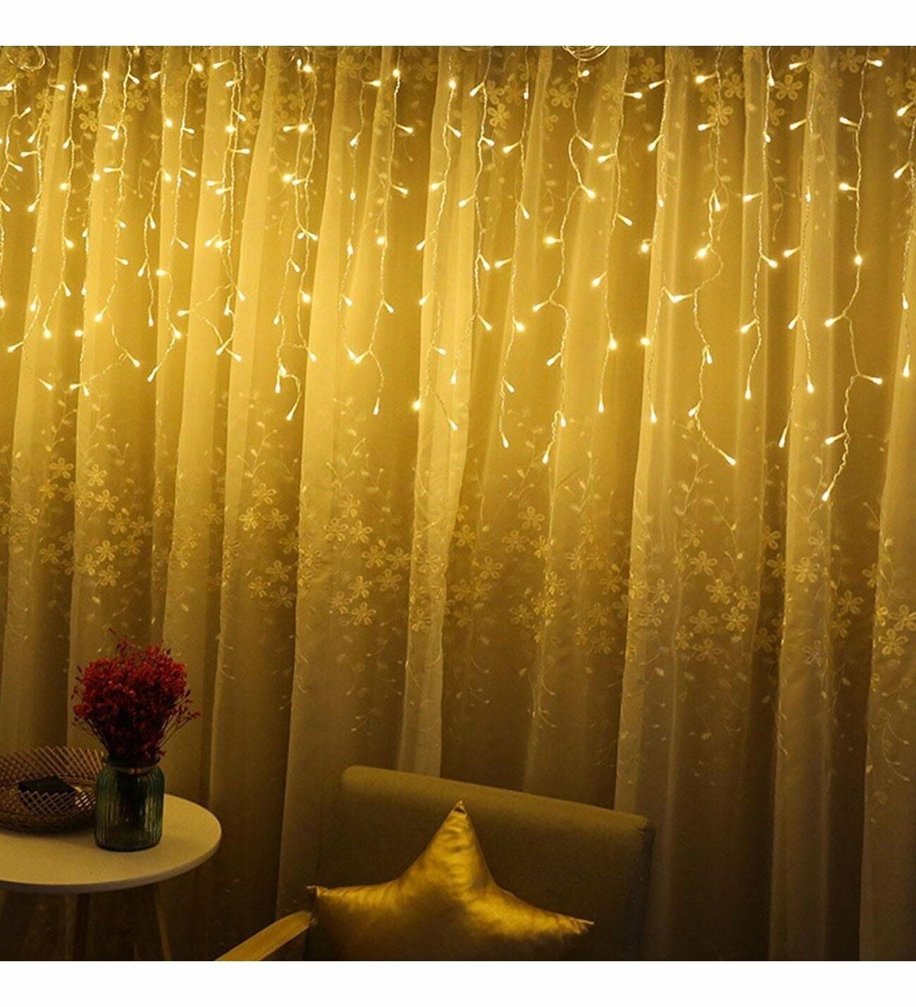 Led Perde Yılbaşı Süsü 2x2 Metre 480 Ledli Perde Yılbaşı Ağacı Süsü Fiş Tipi Şeffaf Kablo SNC-410 3200K (Gün Işığı)