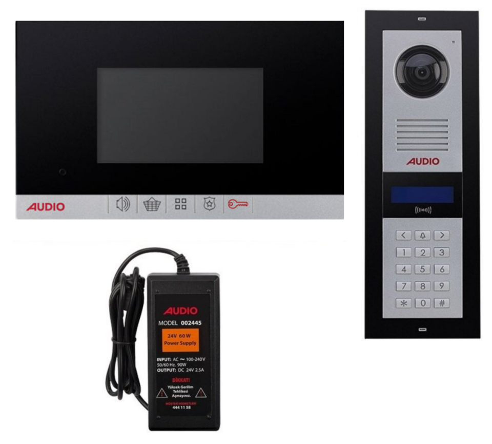 Audio 4.3'' 11 Daire Mekanik Butonlu Siyah Gövde Görüntülü Diafon Paketi
