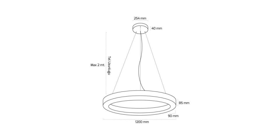 Goya 163 Watt Samsung Ledli Dekoratif Sarkıt Simit Linear Aydınlatma 120CM GY 8112-120 3000  K (Gün Işığı) - Siyah - Dimsiz