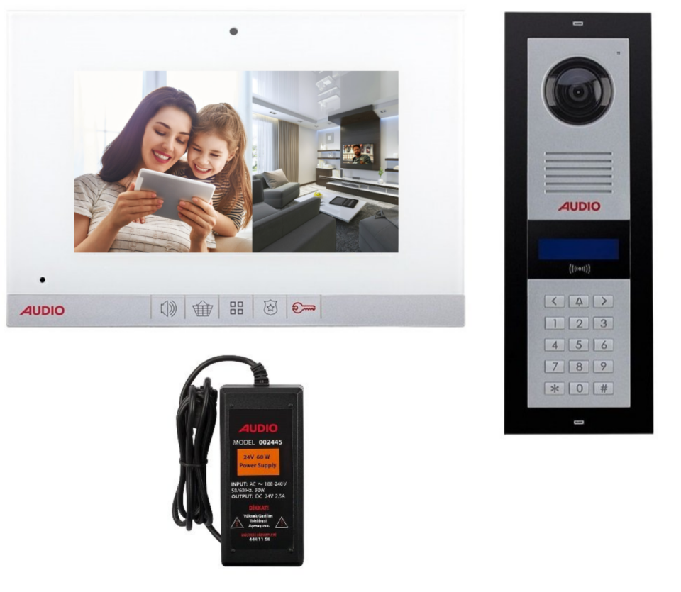 Audio 4.3'' 2 Daire Mekanik Butonlu Beyaz Gövde Görüntülü Diafon Paket