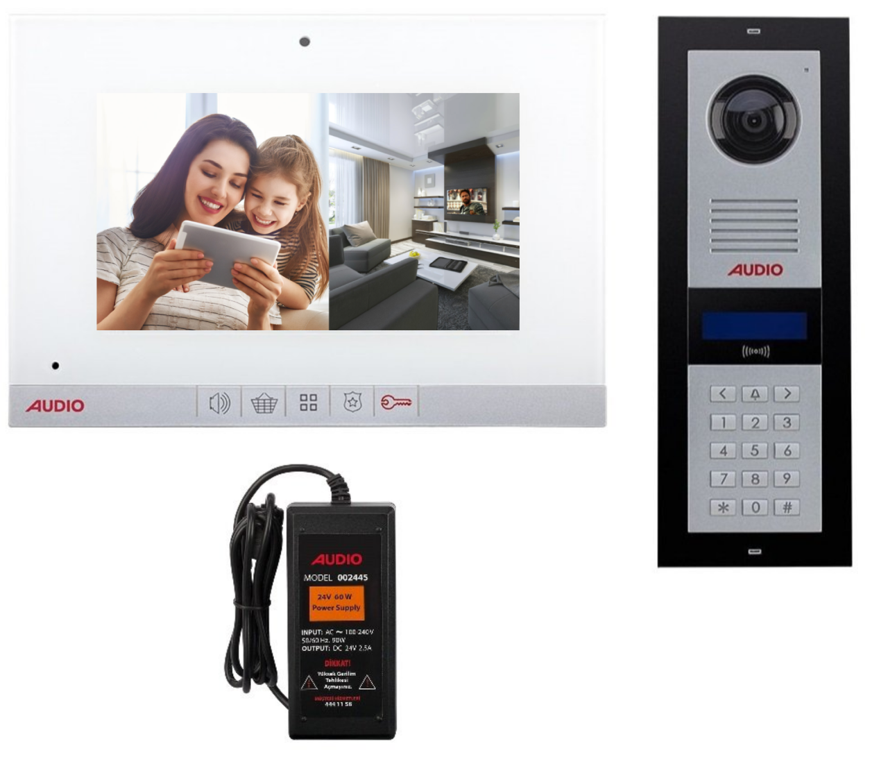 Audio 4.3'' 2 Daire Mekanik Butonlu Beyaz Gövde Görüntülü Diafon Paket