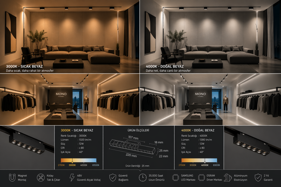 Goya 12 W Magnet Mercekli Linear Ray Armatür Aydınlatma 22CM GY 2051-12