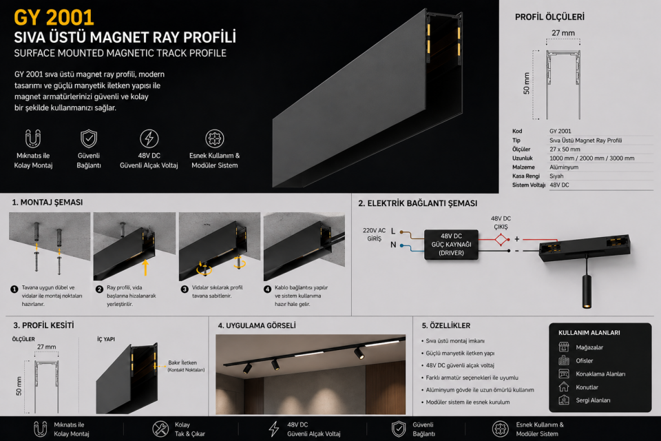Goya Sıva Üstü Magnet Ray 3 Metre GY 2001-3