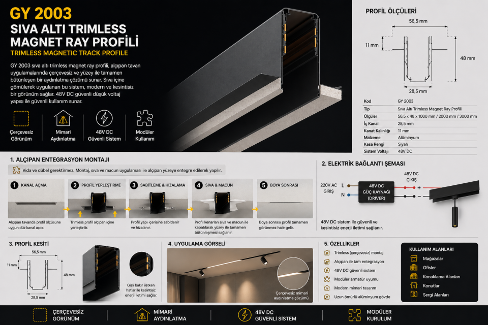 Goya Sıva Altı Trimless Magnet Ray 3 Metre GY 2003-3