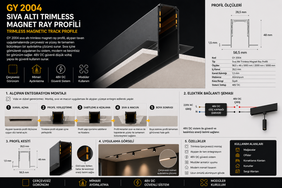 Goya Sıva Altı Trimless Magnet Ray 3 Metre GY 2004-3