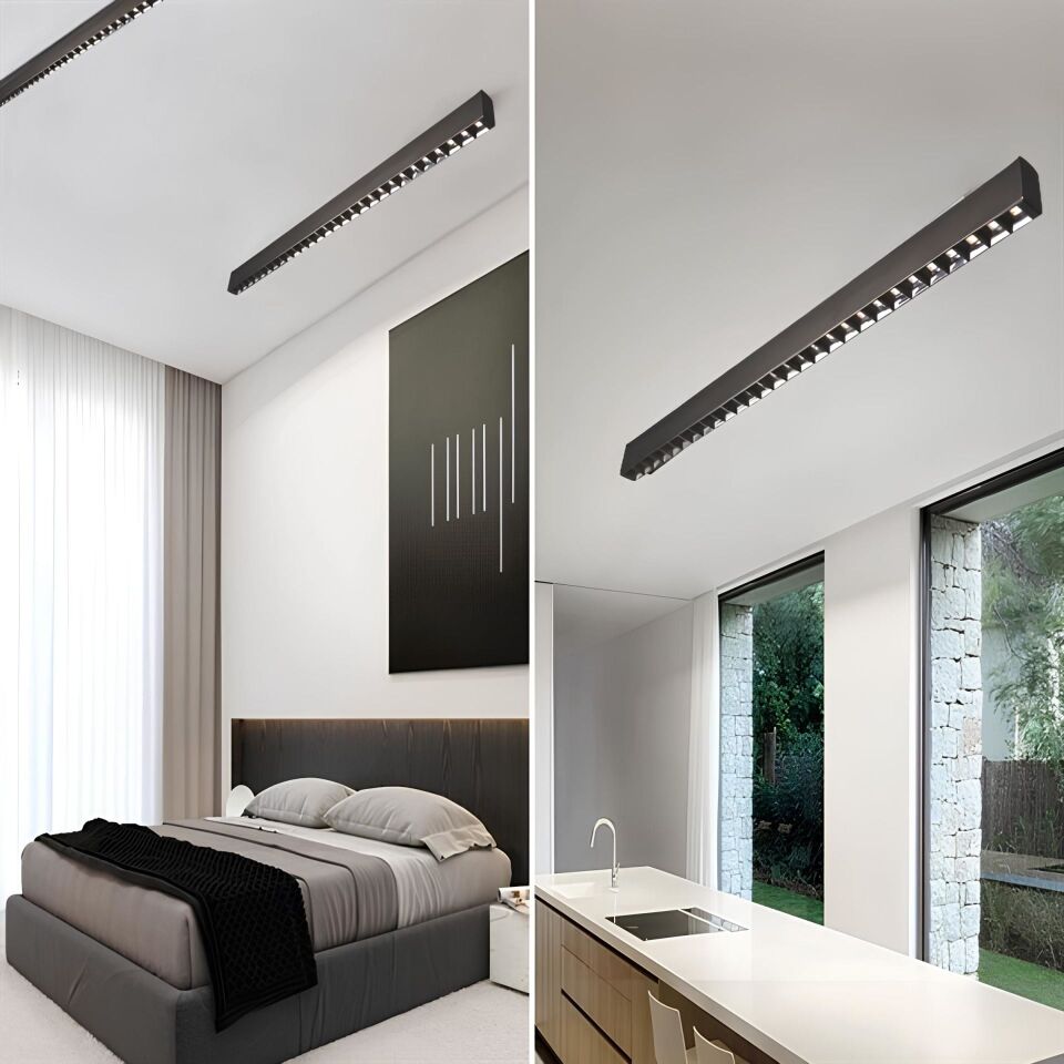 Tam Mercekli Led Linear Aydınlatma Osram Led Sıva Üstü Lineer Armatür 3x4 Cm Kasa 4000K (Natural Işık) - 106CM - Askısız - Siyah