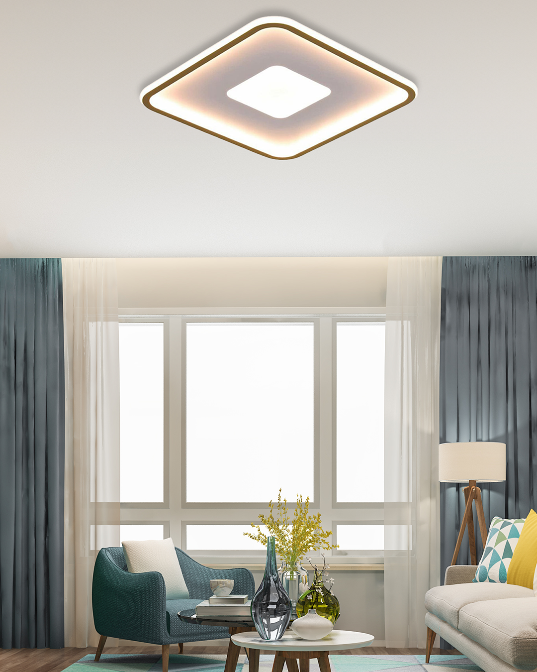 Eris Modern Dekoratif Kare Plafonyer Led Avize Aydınlatma 3 Renk Modlu