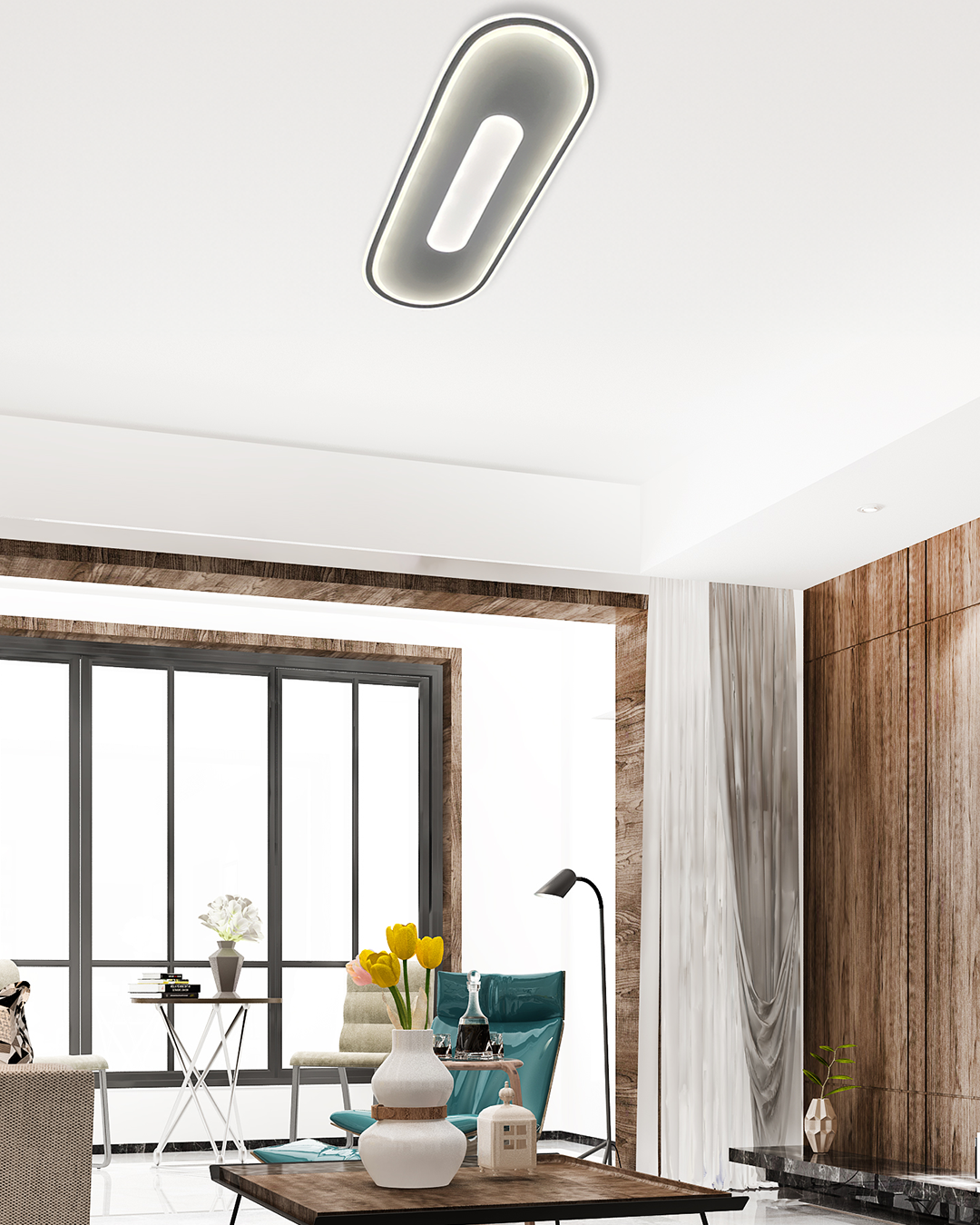 Pallas Modern Dekoratif Oval Dikdörtgen Plafonyer Led Avize Aydınlatma 3 Renk Modlu