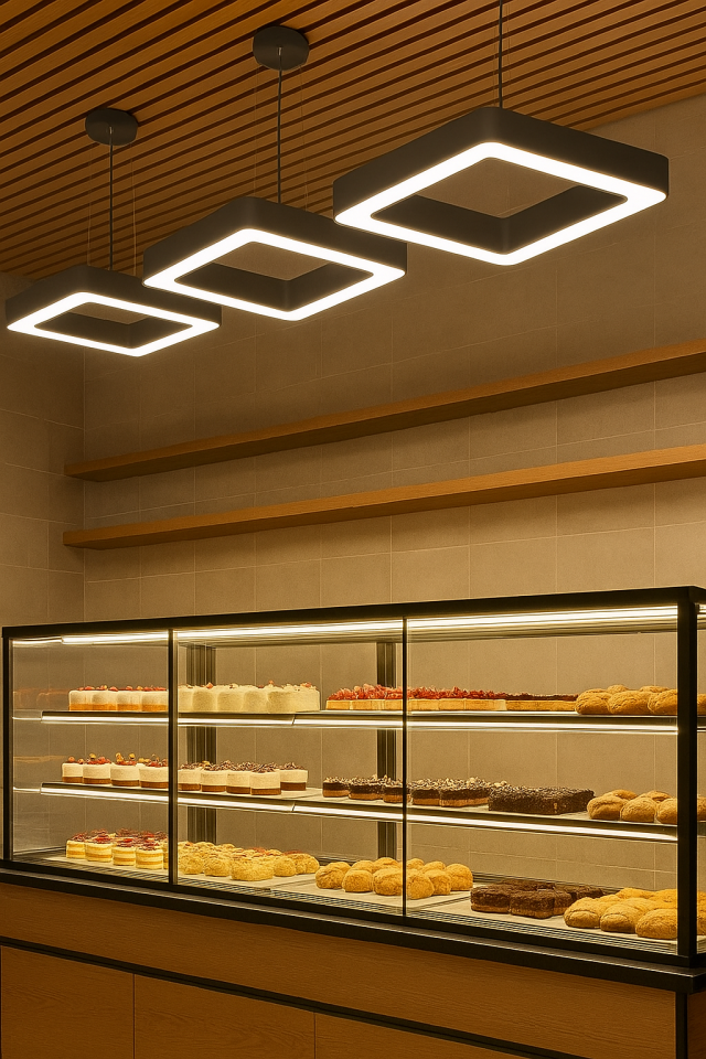 Oval Kare Simit Linear Aydınlatma Modern Led Avize Lineer Armatür 90x90CM - 2700K (Sarı Işık) - Siyah - Askısız