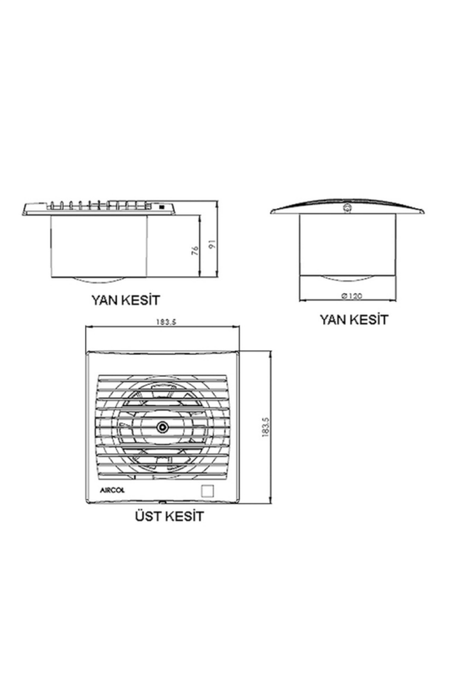 Aircol 120 Krom Monofaze Tuvalet Banyo ve Mutfak Aspiratörü 16W 160m3/h