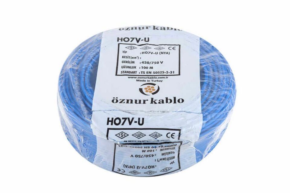 Öznur Kablo 25 mm Nya Tek Damarlı Bakır Elektrik Kablosu Mavi 100 Metre