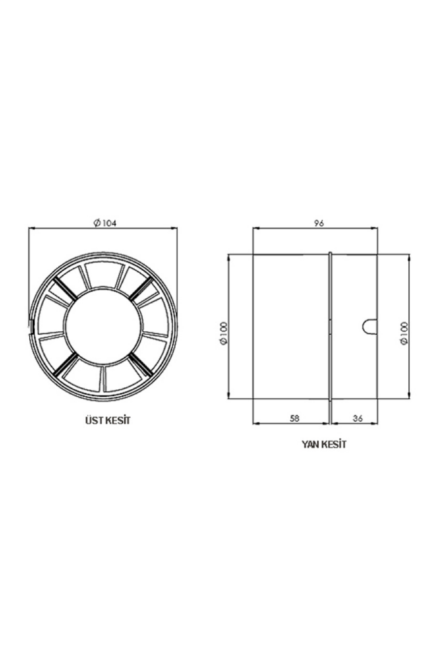Aircol 100KT Kanal Tipi Monofaze Tuvalet Banyo ve Mutfak Aspiratörü 12W 100m3/h