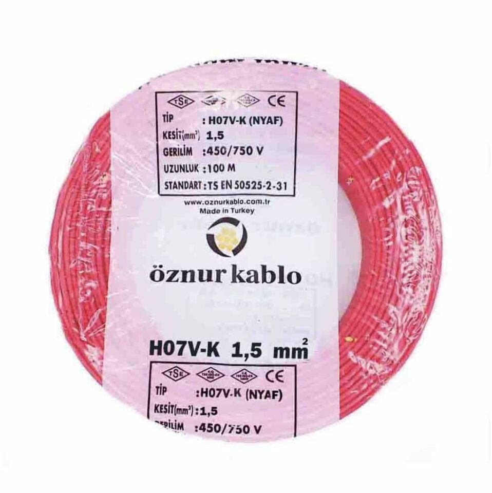 Öznur Kablo 1,5 mm Nyaf Çok Telli Bakır Elektrik Kablosu Kırmızı 100 Metre