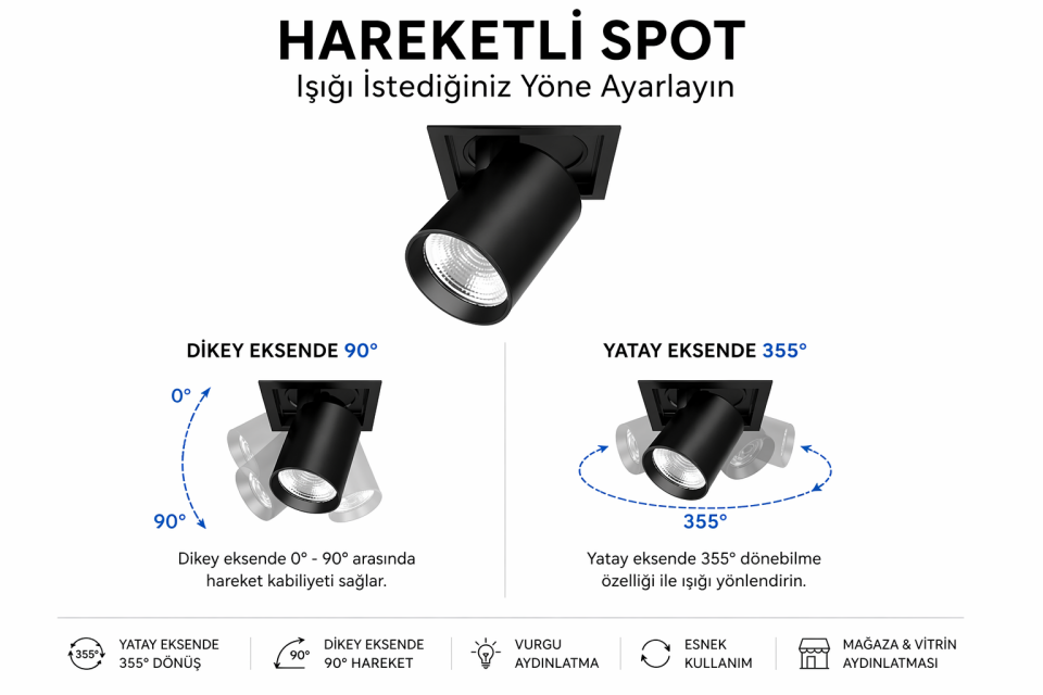 Goya 36 Watt Samsung Ledli Yuvarlak Cob Led Spot Mağaza Armatürü GY 3151-42 6500K (Beyaz Işık) - Beyaz - Dimli