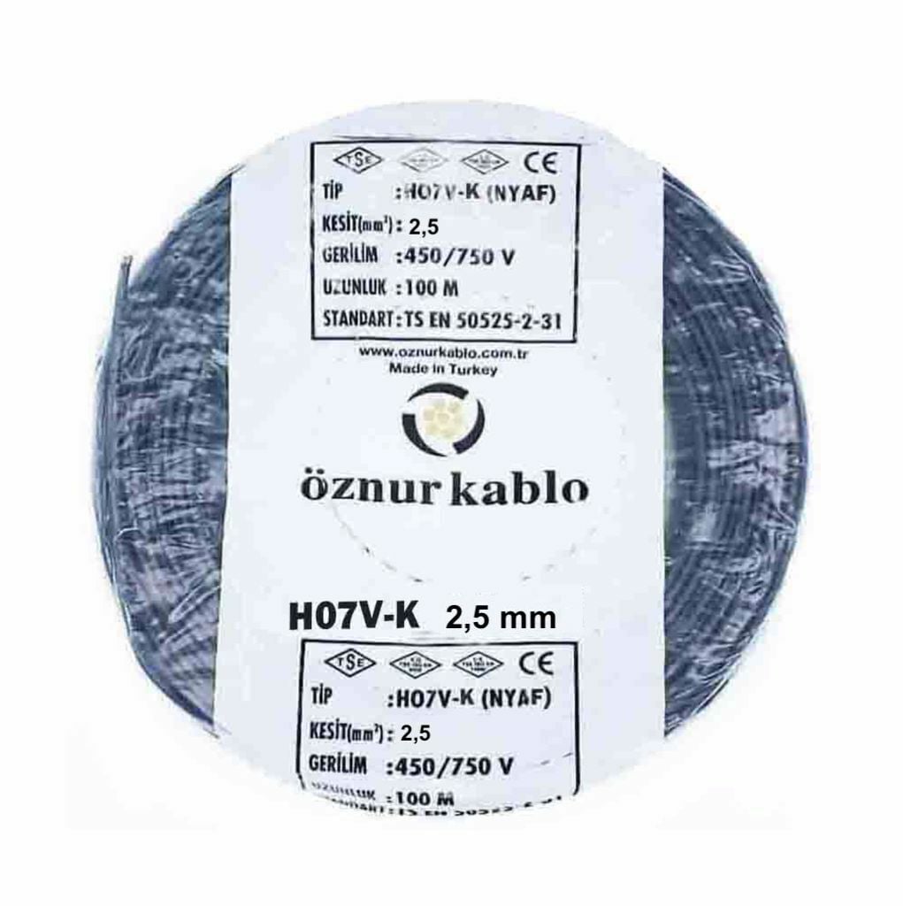 Öznur Kablo 2,5 mm Nyaf Çok Telli Bakır Elektrik Kablosu Siyah 100 Metre