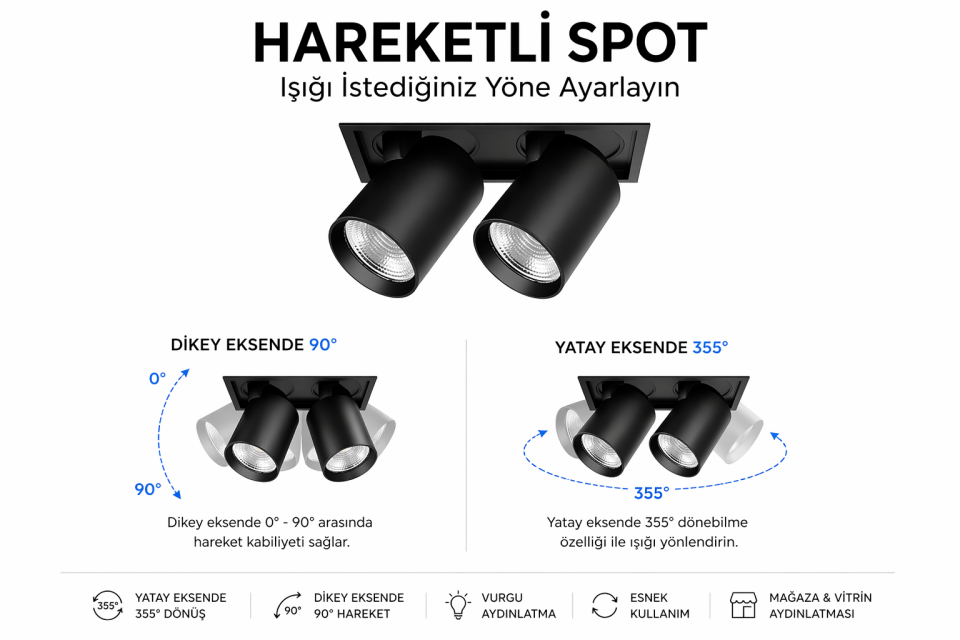 Goya 2x36 Watt Samsung Ledli Yuvarlak Cob Led Spot Mağaza Armatürü GY 3152-42 4000K (Natural Işık) - Siyah - Dimli