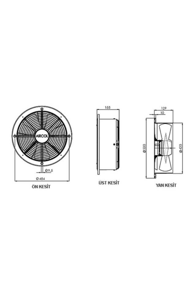 Aircol S 400 Monofaze Plastik Gövdeli Sanayi Tipi Aksiyal Fan 135W 4000m3/h