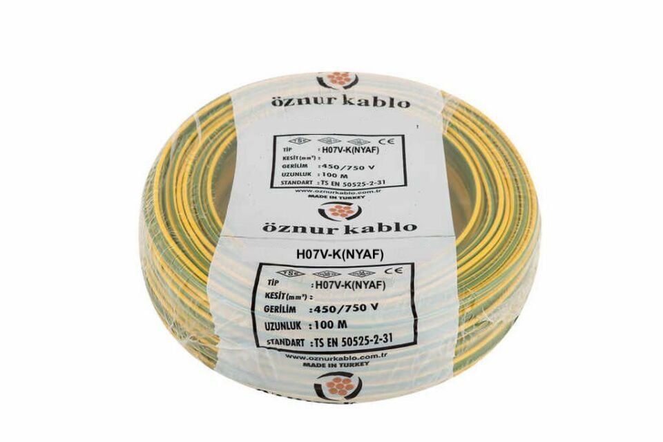 Öznur Kablo 10 mm Nyaf Çok Telli Bakır Elektrik Kablosu Sarı Yeşil 100 Metre