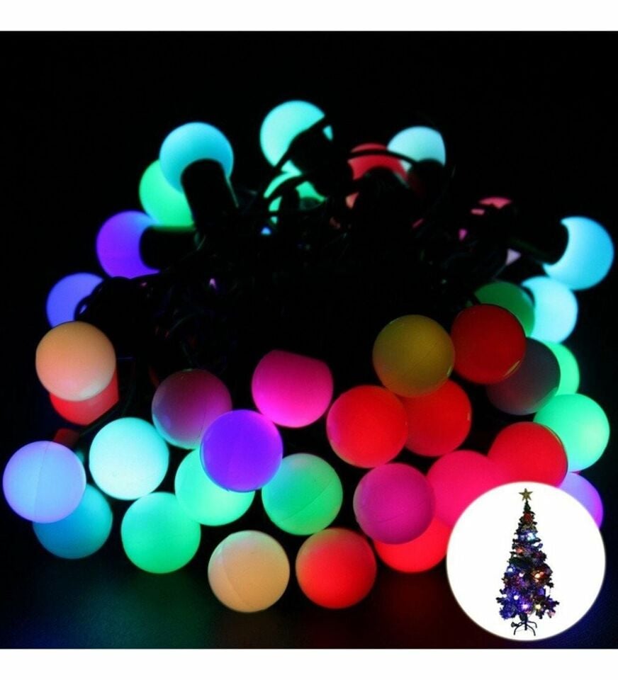 Animasyonlu Top Yılbaşı Ağacı Süsü Rgb 10 Metre 60 Toplu Şeffaf Kablo SNC-208-1