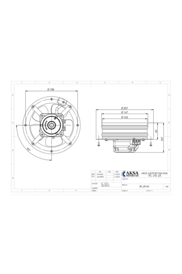 Aircol 160 BF Monofaze Sac Gövdeli Sanayi Tipi Aksiyal Fan 27W 225m3/h