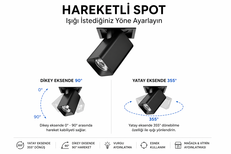 Goya 36 Watt Samsung Ledli Kare Cob Led Spot Mağaza Armatürü GY 3251-36 4000K (Natural Işık) - Siyah - Dimsiz