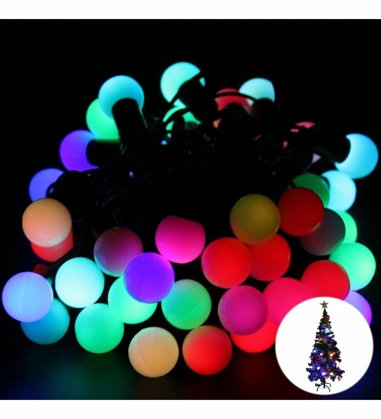 Animasyonlu Top Yılbaşı Ağacı Süsü Rgb 10 Metre 60 Toplu Şeffaf Kablo SNC-208-1 RGB (Çok Renkli)