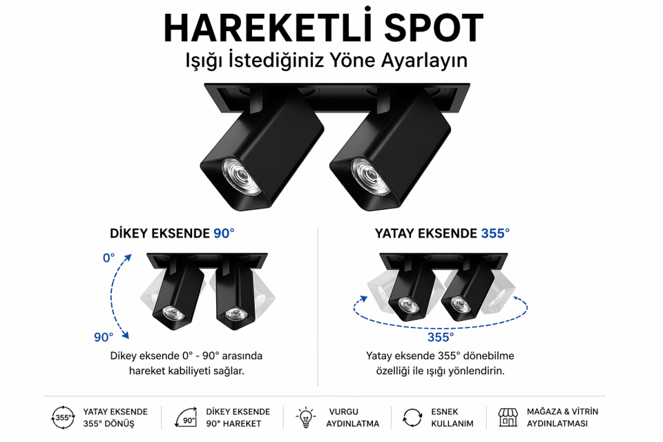Goya 2x36 Watt Samsung Ledli Kare Cob Led Spot Mağaza Armatürü GY 3252-36 3200K (Gün Işığı) - Beyaz - Dimli