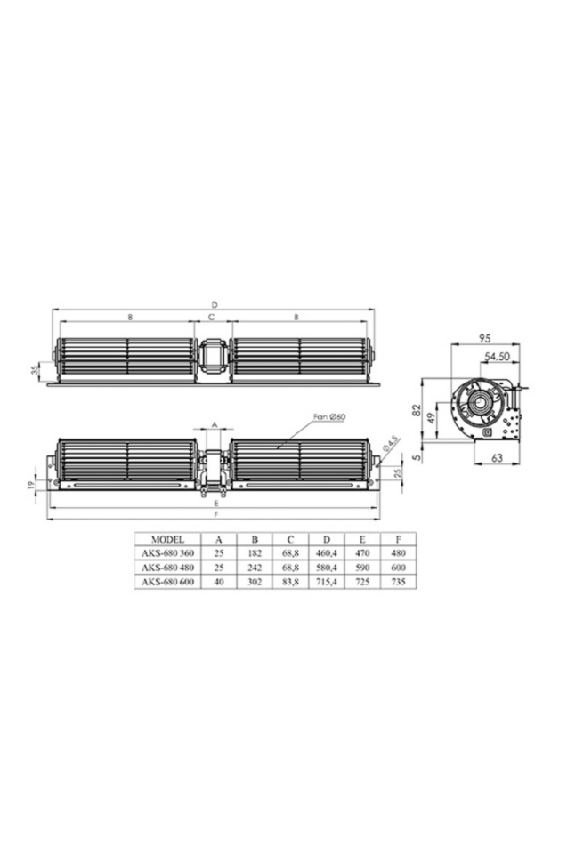Aircol AKS 680-360 Monofaze 60mm Tanjansiyel Radyal Fan 38W 245m3/h