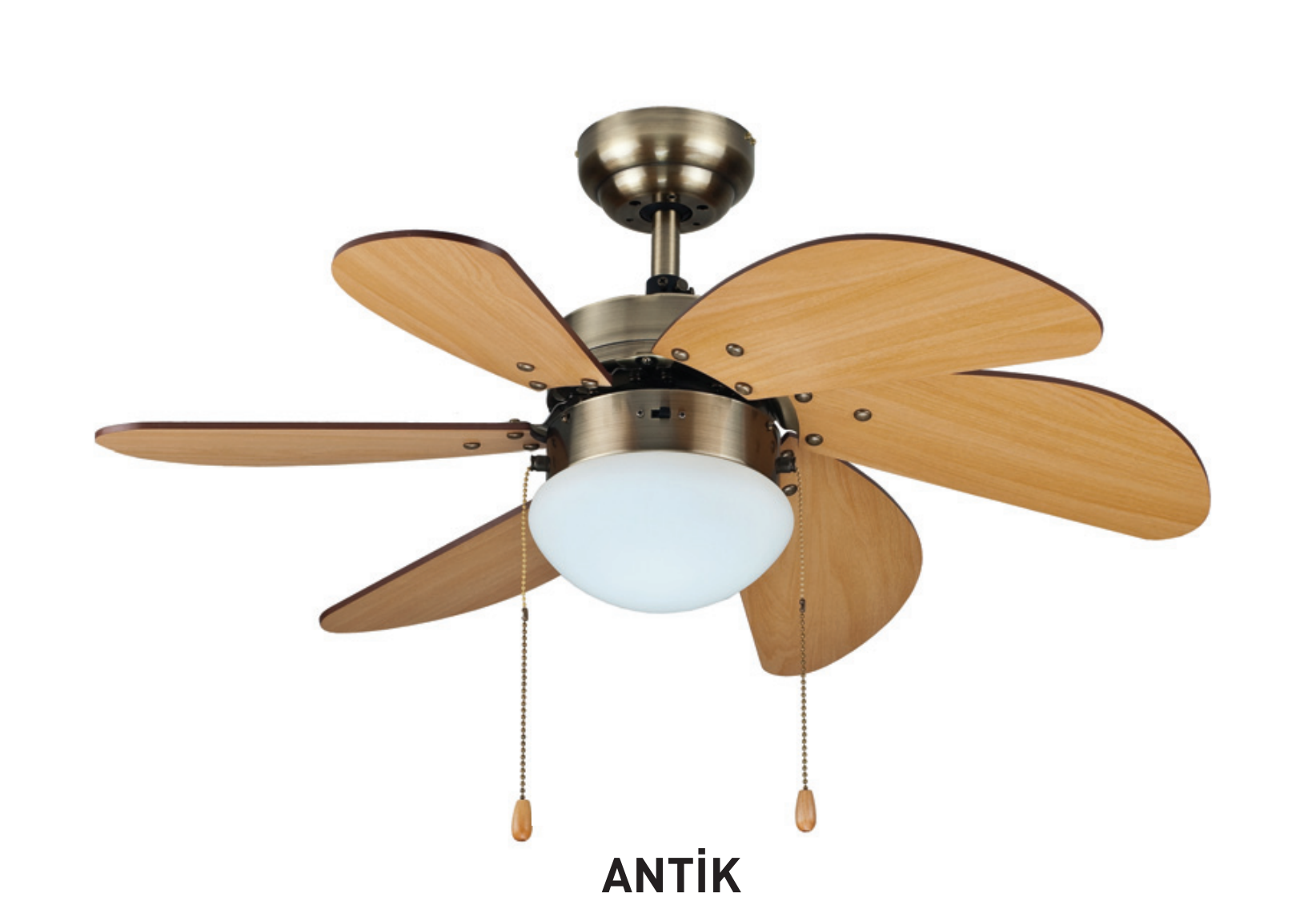 Kaşkar Taflan L36009 50W Işıklı Metal Gövde Ahşap 6 Kanatlı Tavan Tipi Vantilatörü Antik