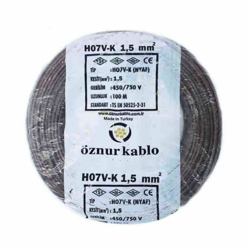 Öznur Kablo 1,5 mm Nyaf Tek Damarlı Yanmaz Bakır Elektrik Kablosu Kahverengi 100 Metre