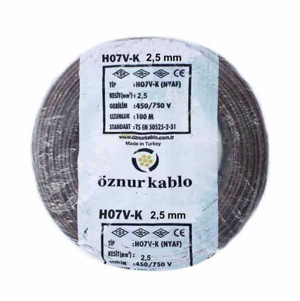 Öznur Kablo 2,5 mm Nyaf Tek Damarlı Yanmaz Bakır Elektrik Kablosu Kahverengi 100 Metre