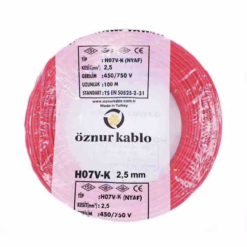 Öznur Kablo 2,5 mm Nyaf Tek Damarlı Yanmaz Bakır Elektrik Kablosu Kırmızı 100 Metre