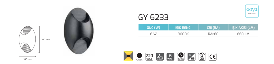 Goya 6W Dış Mekan Dekoratif Led Duvar Aplik Aydınlatma GY 6233