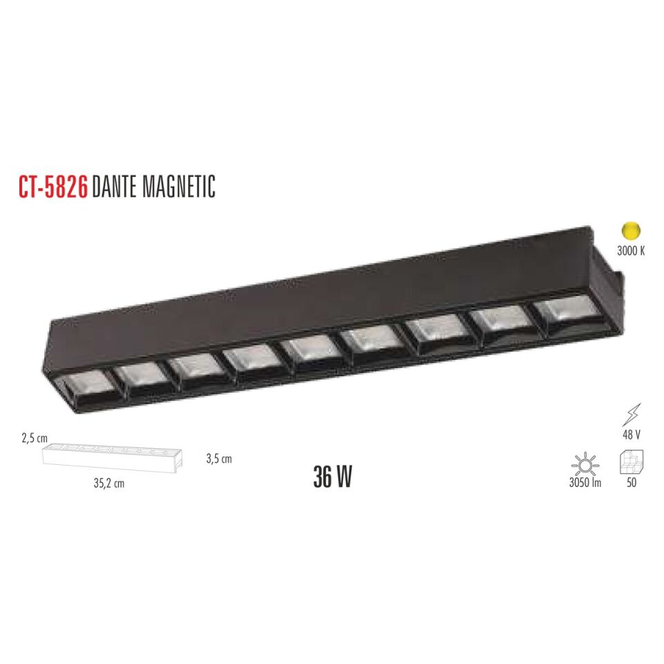 Cata Dante 36 W Magnet Ray Armatür Aydınlatma Siyah Kasa Gün Işığı ct-5826