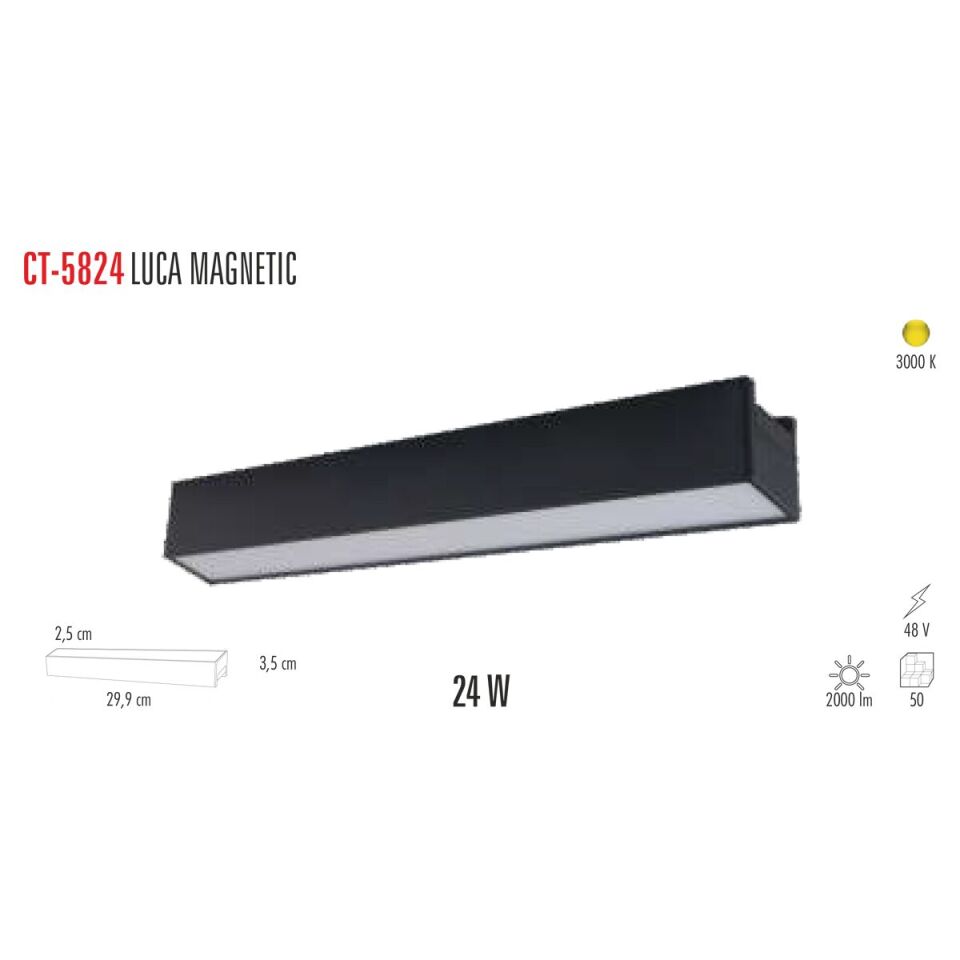 Cata Luca 24 W Magnet Ray Armatür Aydınlatma Siyah Kasa Gün Işığı ct-5824