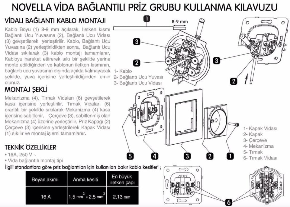 Viko Artline Novella Kapaklı Topraklı Çocuk Korumalı Priz Mekanizma + Kapak 92600008