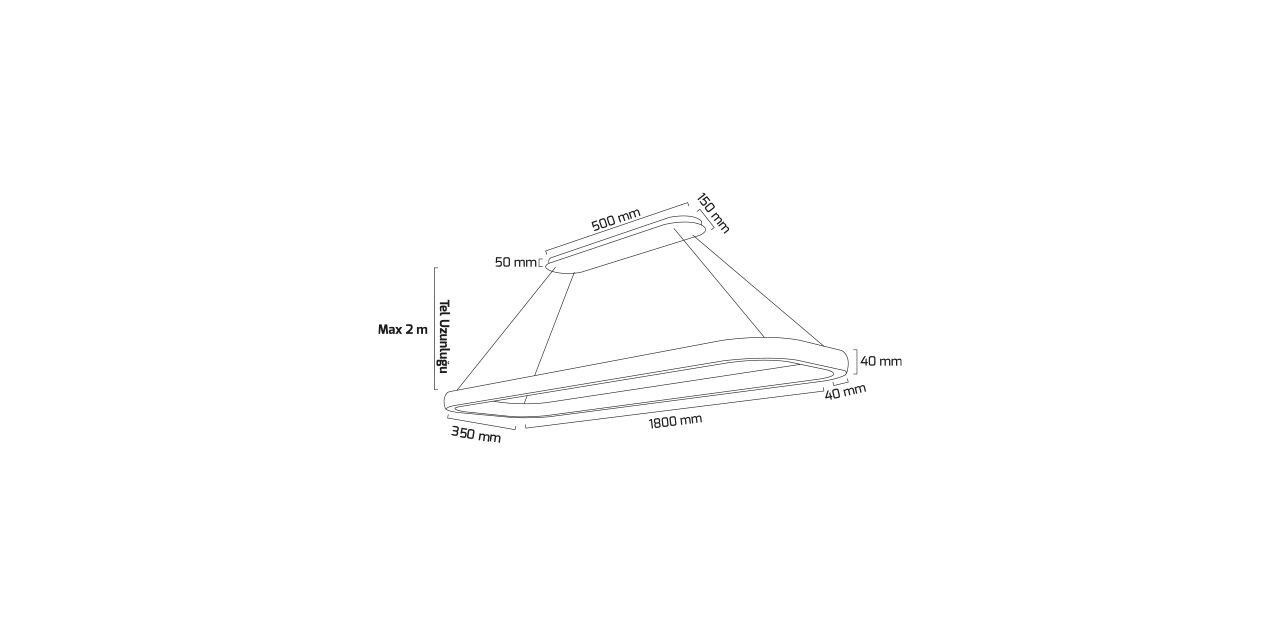 Goya 150 Watt Samsung Ledli Dekoratif Sarkıt Dikdörtgen Kristal Linear Aydınlatma 180CM GY 8262-35x180